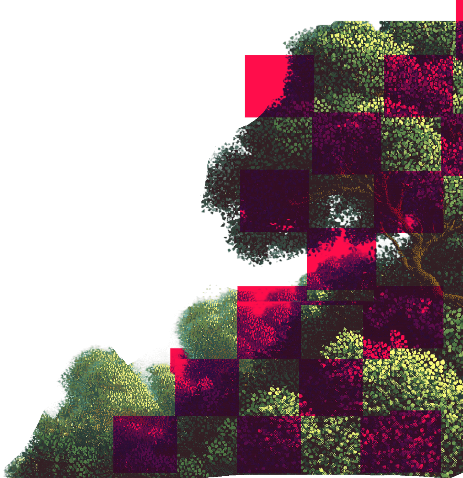 Tree with pink Pixels Visuall art designed by sherby