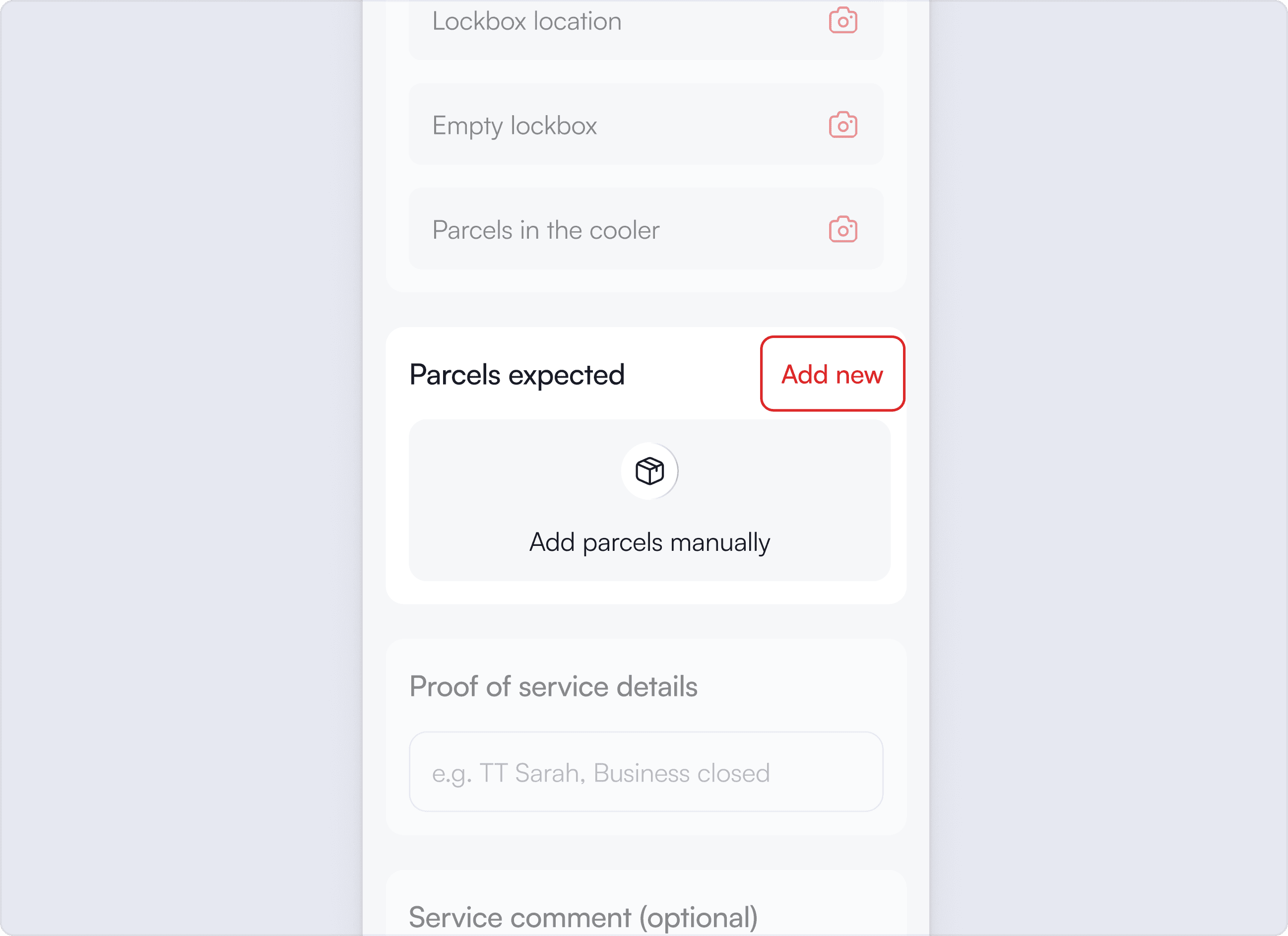 Parcels expected screen