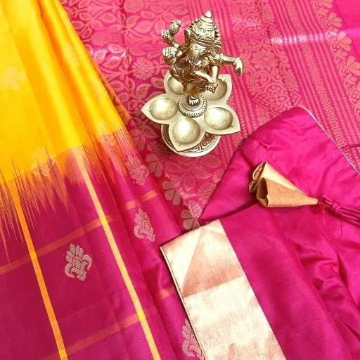 Bright Yellow Silk Saree With Floral Zari Motifs