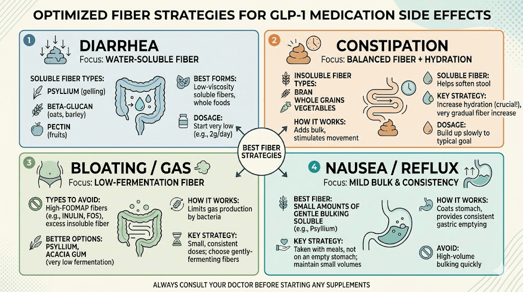 Fiber strategies for different GLP-1 side effects