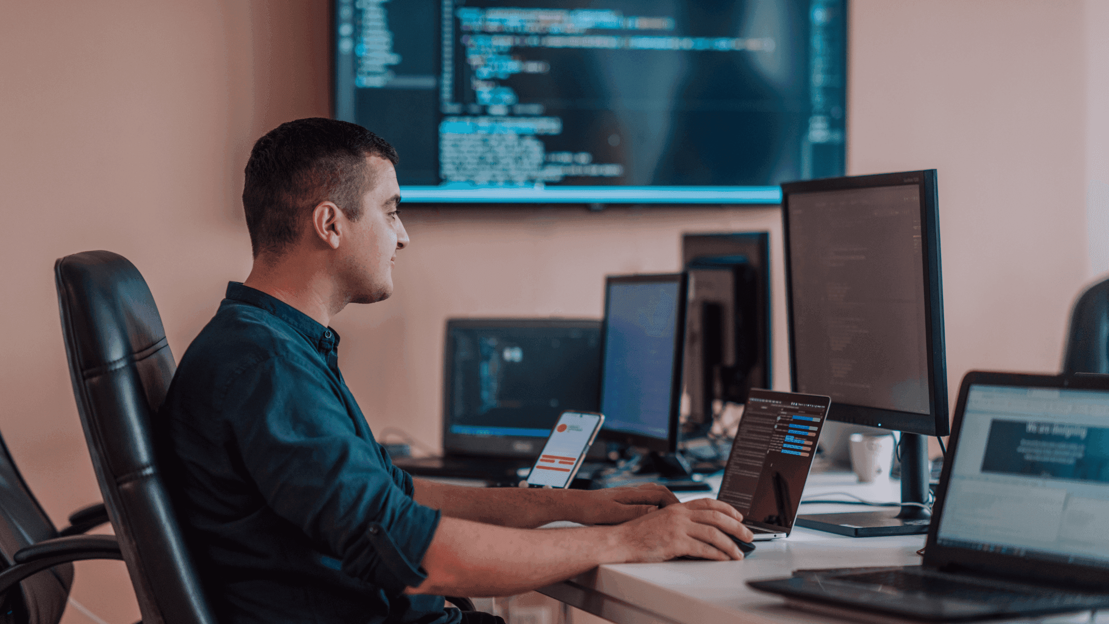 Analyst working across multiple monitors with code and data dashboards, illustrating how to implement a watchlist management solution that improves screening accuracy and reduces AML compliance costs.