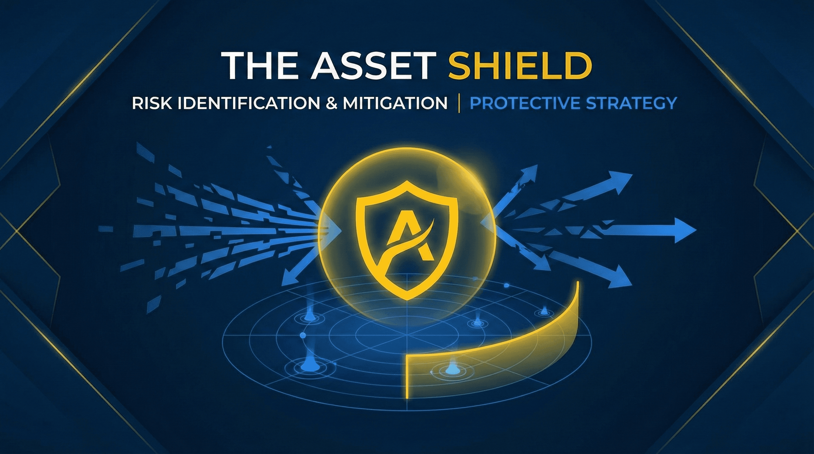The Asset Shield - risk management visualization with strategic blue and Michigan maize branding