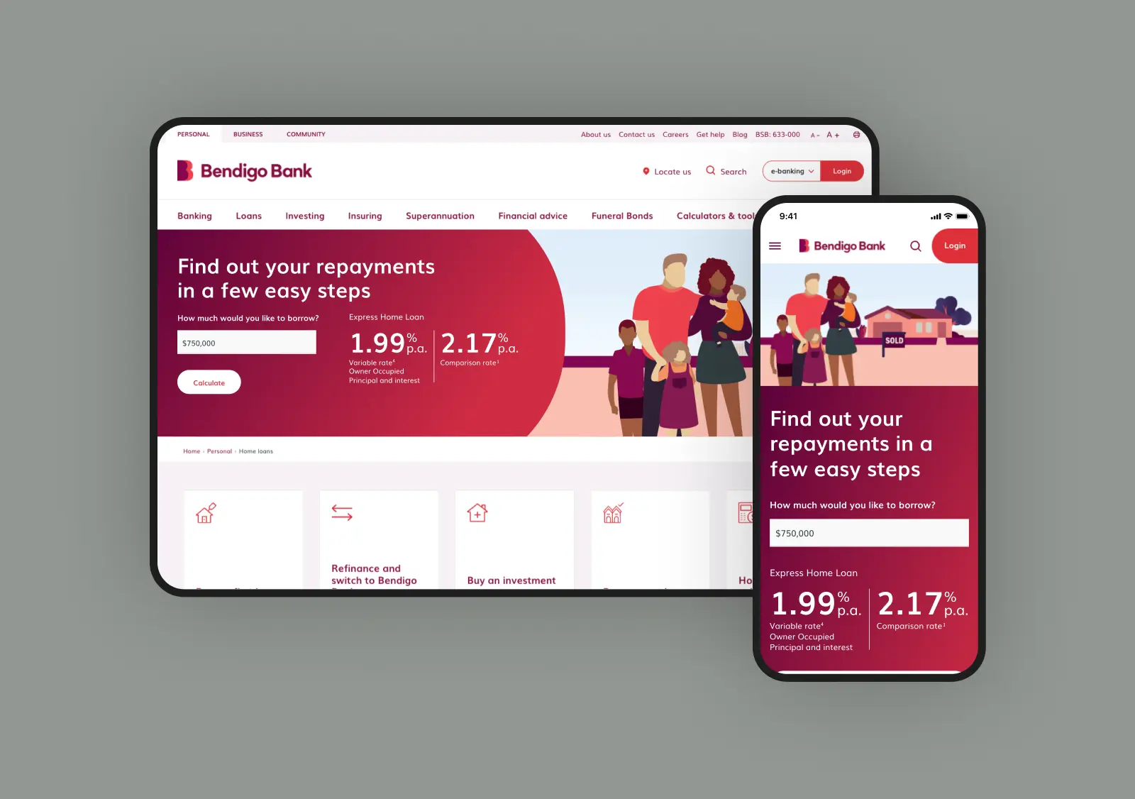 Mobile and desktop screens of the new home loan page