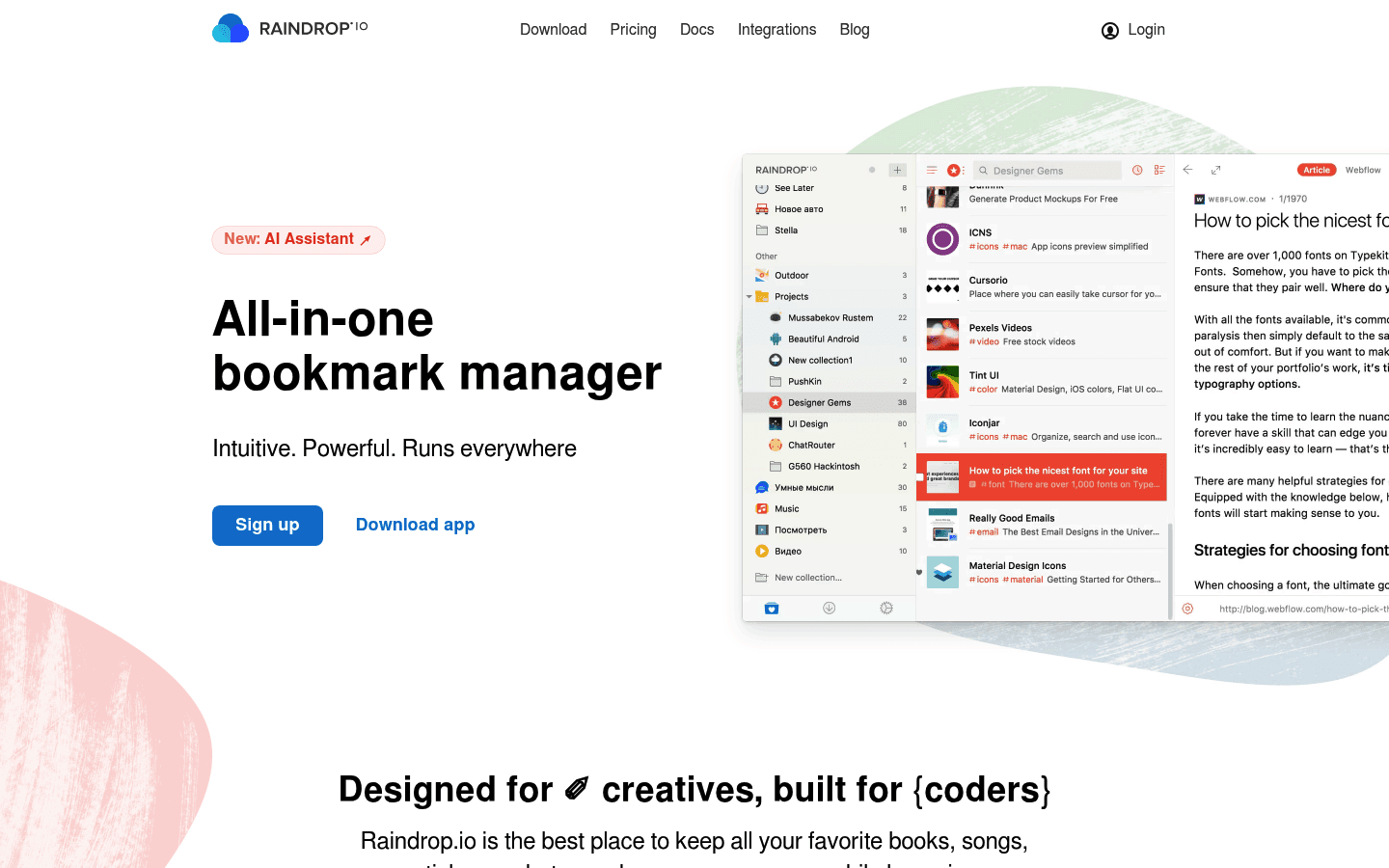 Raindrop.io homepage screenshot