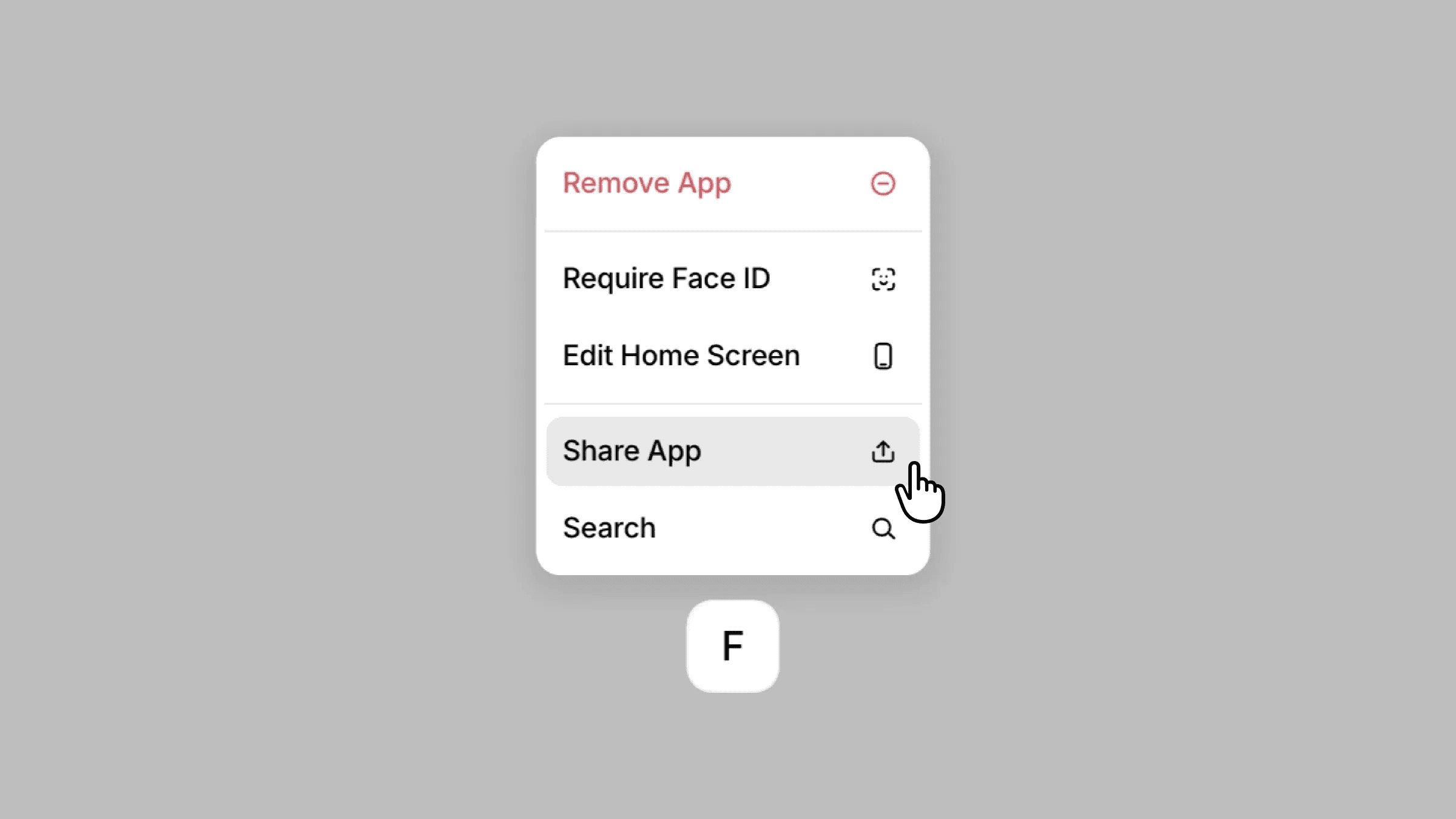 iOS long‑press menu highlighting Share App action