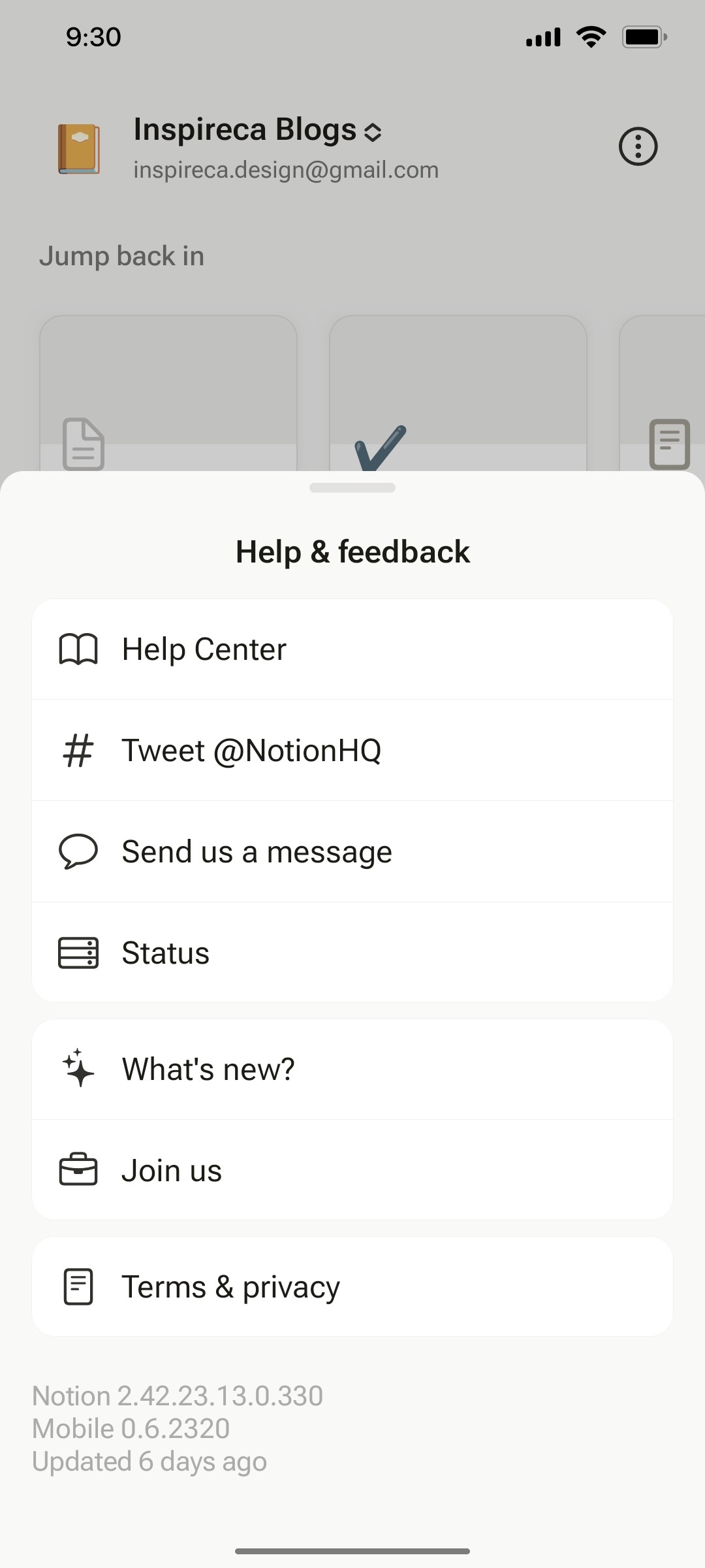 Notion App  Help & Feedback Screen