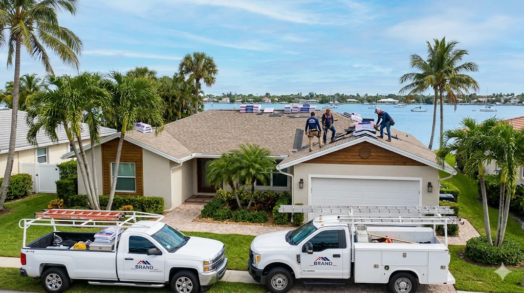 Roofing contractor Lantana FL — shingle and flat roof replacement on residential home in Lantana by Roofing Network licensed contractor