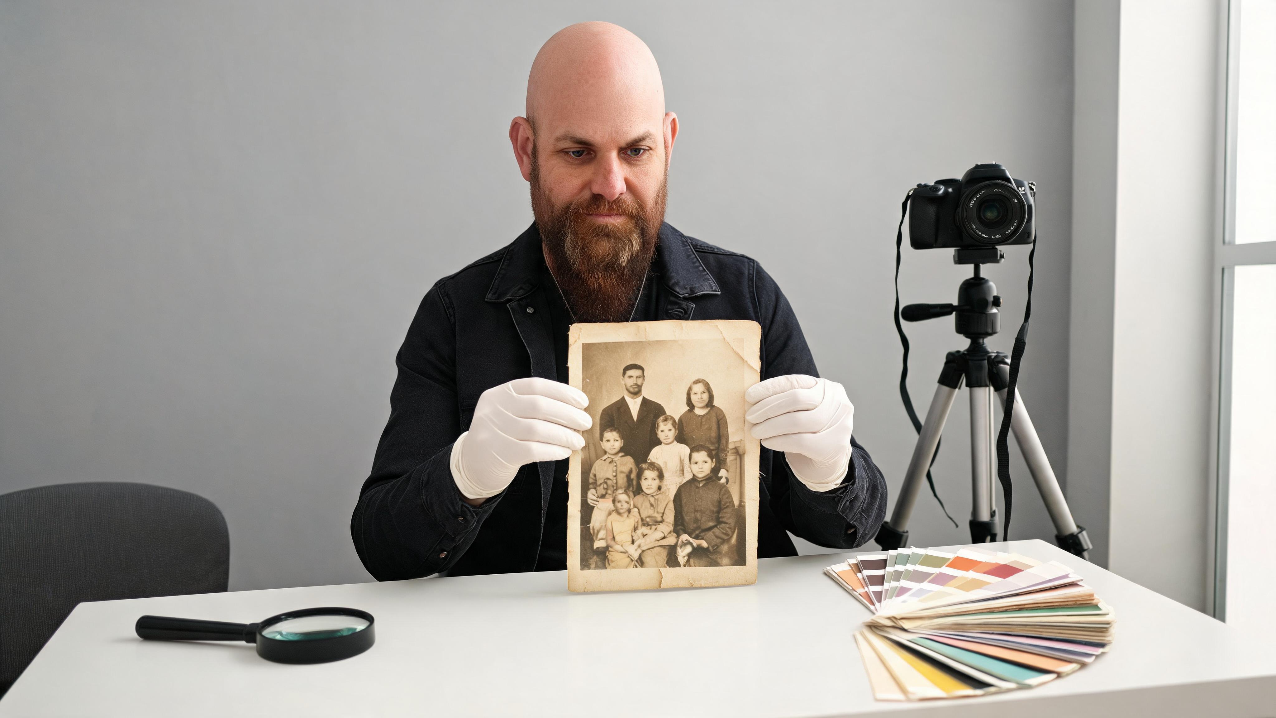 Portrait editor comparing evidence-preserving repair with a clearly labeled rebuild