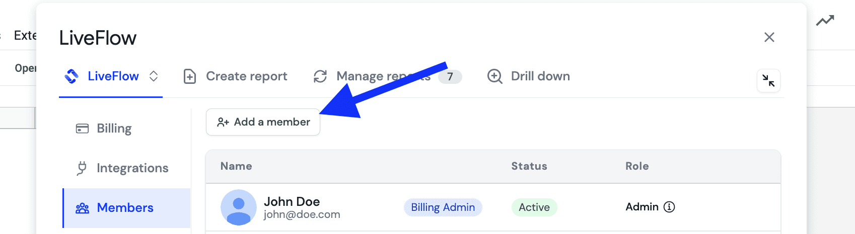 Add member in LiveFlow report