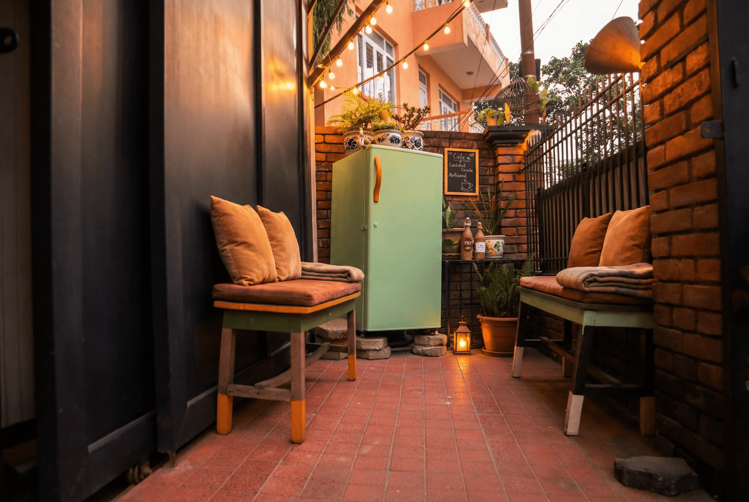 Bedroom with beautiful view from window light interior