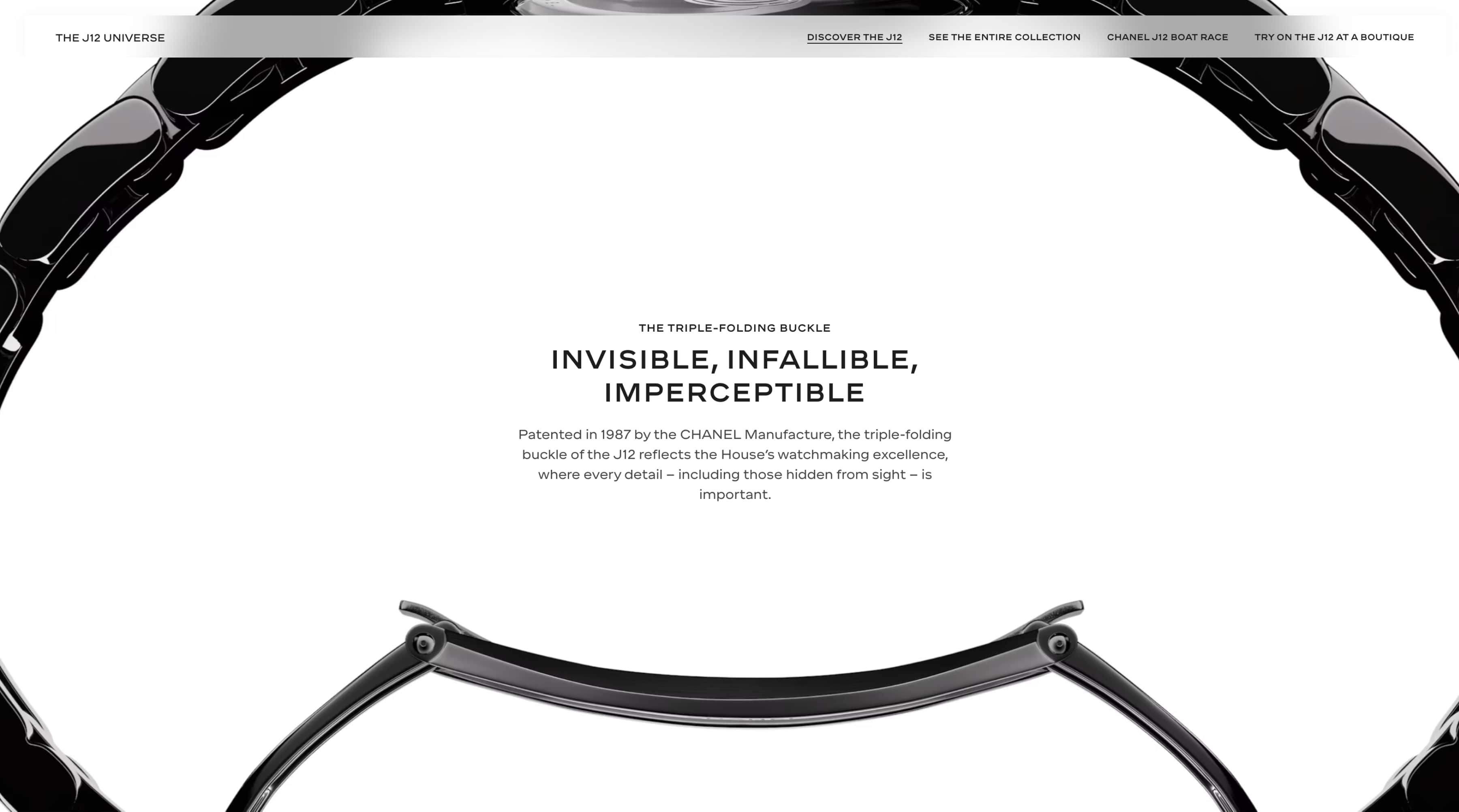 Close-up of the Chanel J12 clasp on the 2026 event website