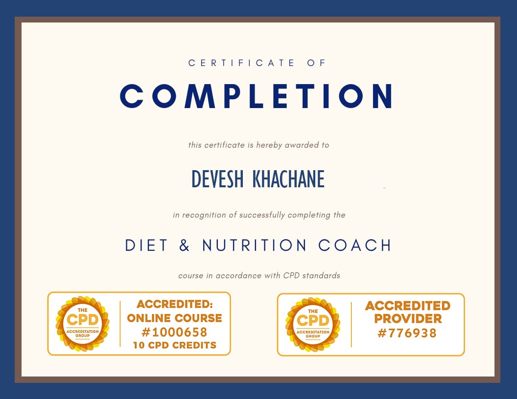 certificate of diet and nutrition coach