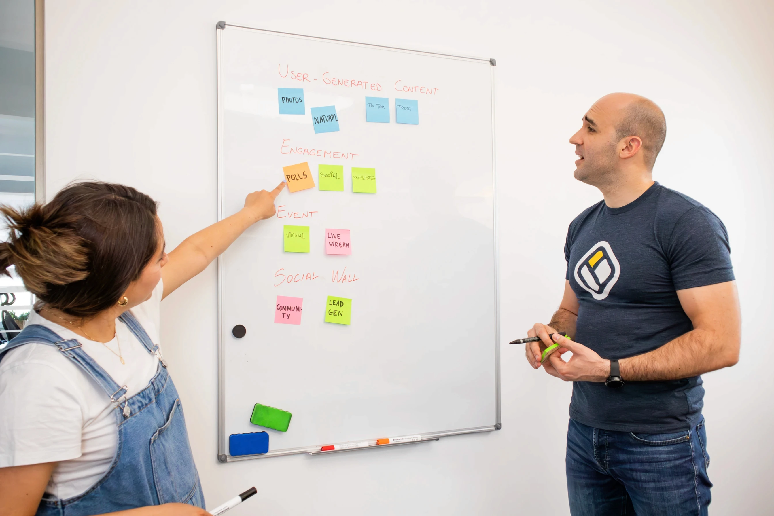 Two people in front of a planning board.