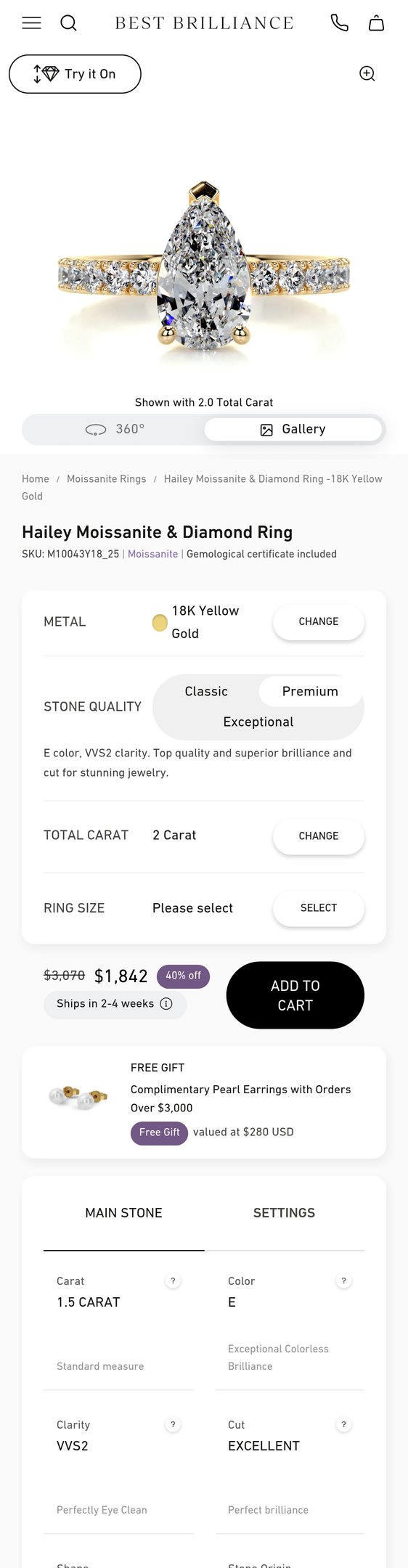 Jewelry product options include: ring for Hailey Moissanite & Diamond Ring -18K Yellow Gold from Best Brilliance.