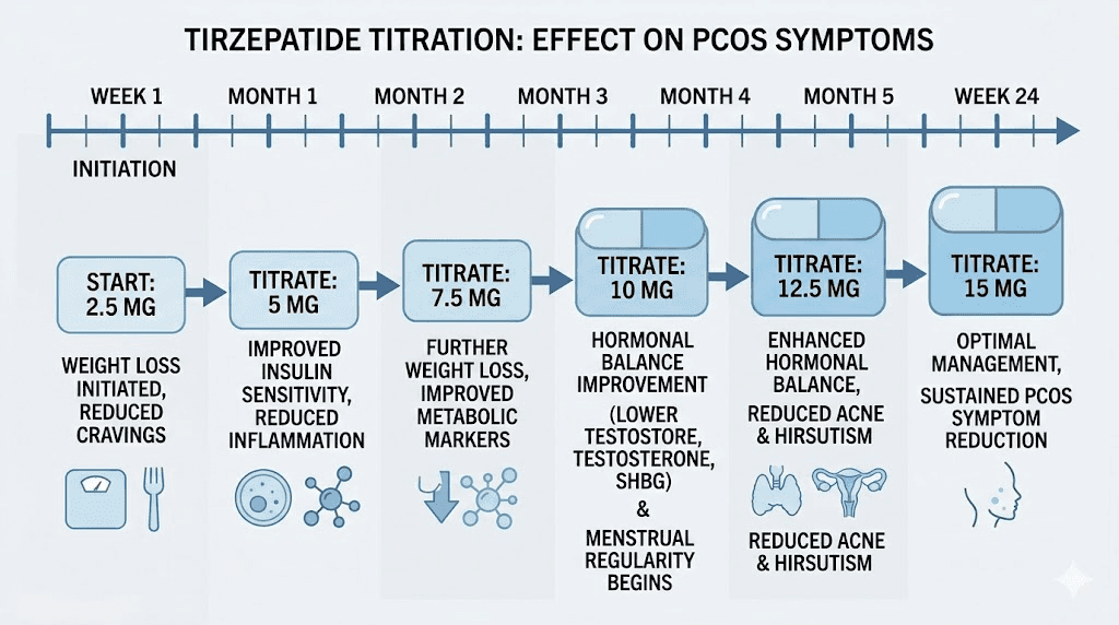 Tirzepatide dose titration schedule for PCOS treatment
