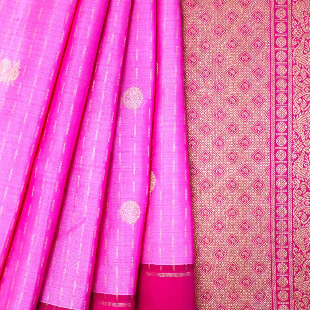 Pink and Red Rose Kanchivaram Silk Saree