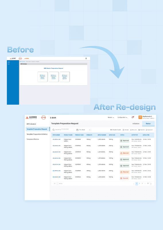 BMR software old and new redesign screens