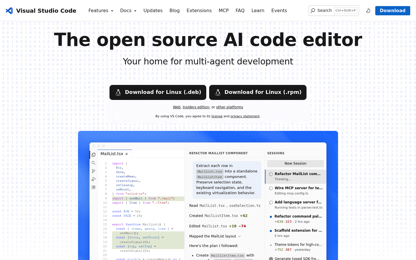 Visual Studio Code homepage screenshot