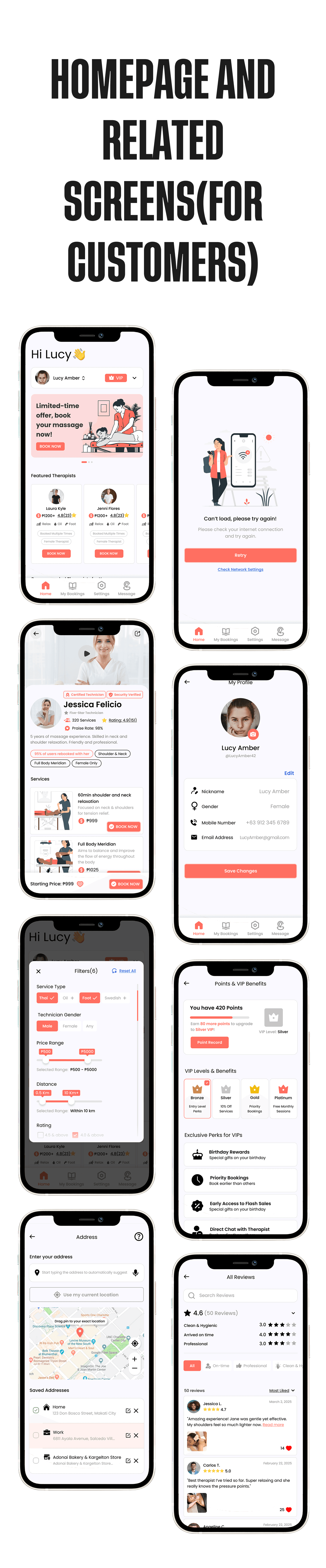 Homepage and related Screens (For Customers)