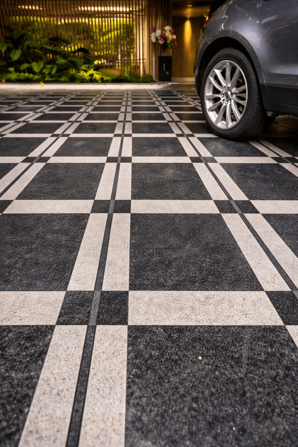 Apex stone paving layout with linear grid pattern for modern outdoor flooring applications