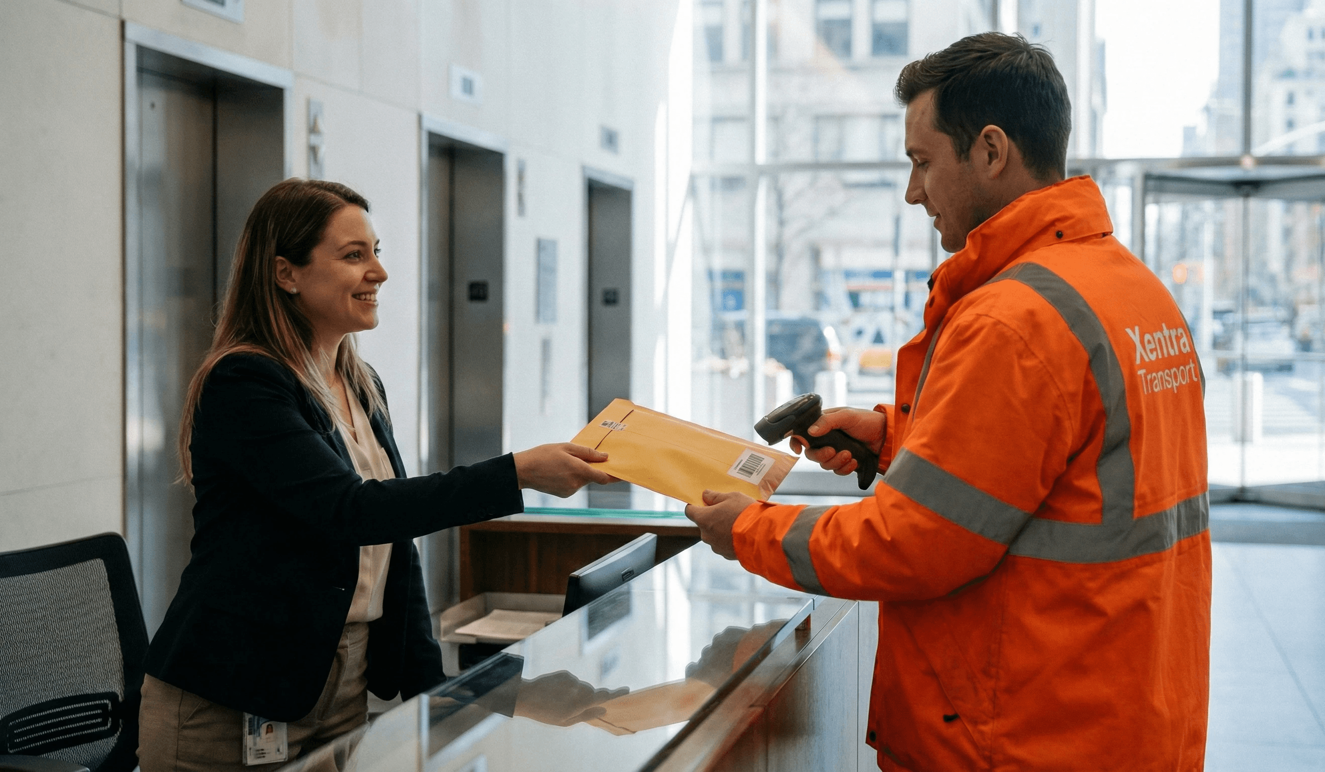 Manhattan office lobby security desk.