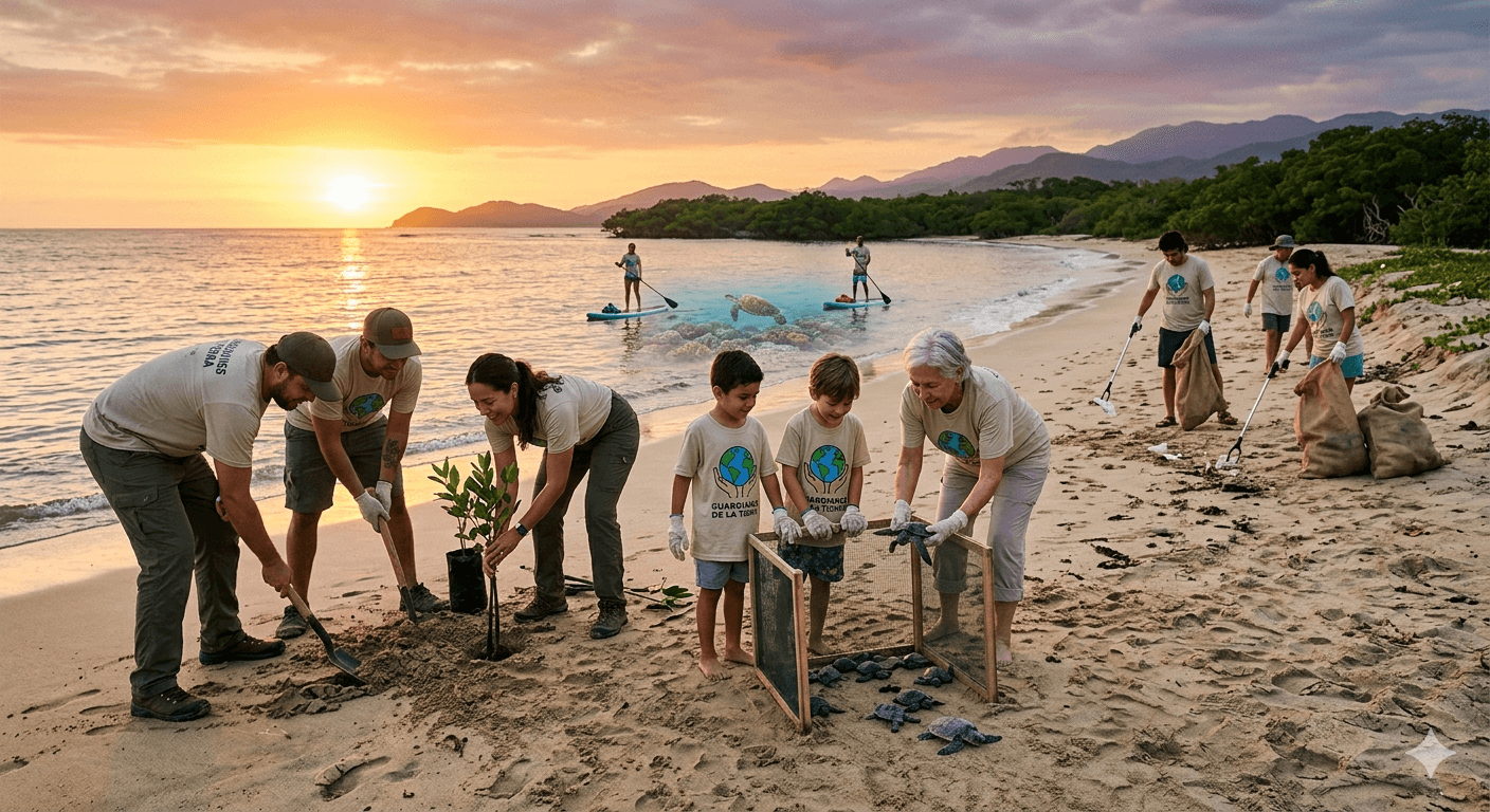A young person with curly hair smiles at the camera while sitting in front of a laptop against a dark background.