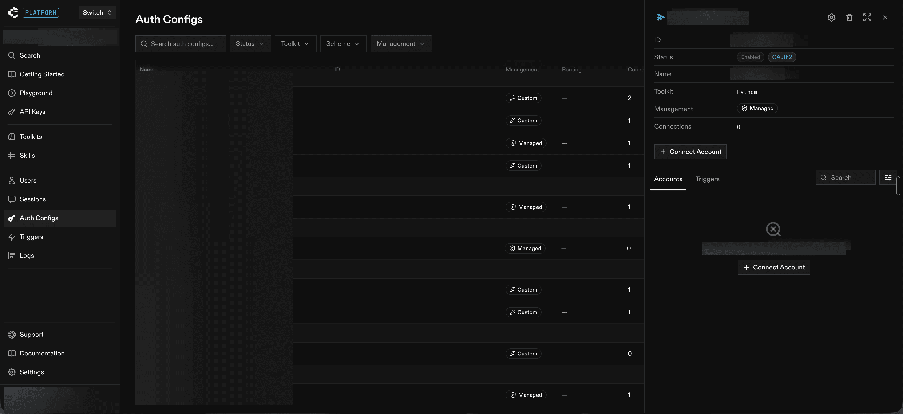 Fathom auth config with Connect Account