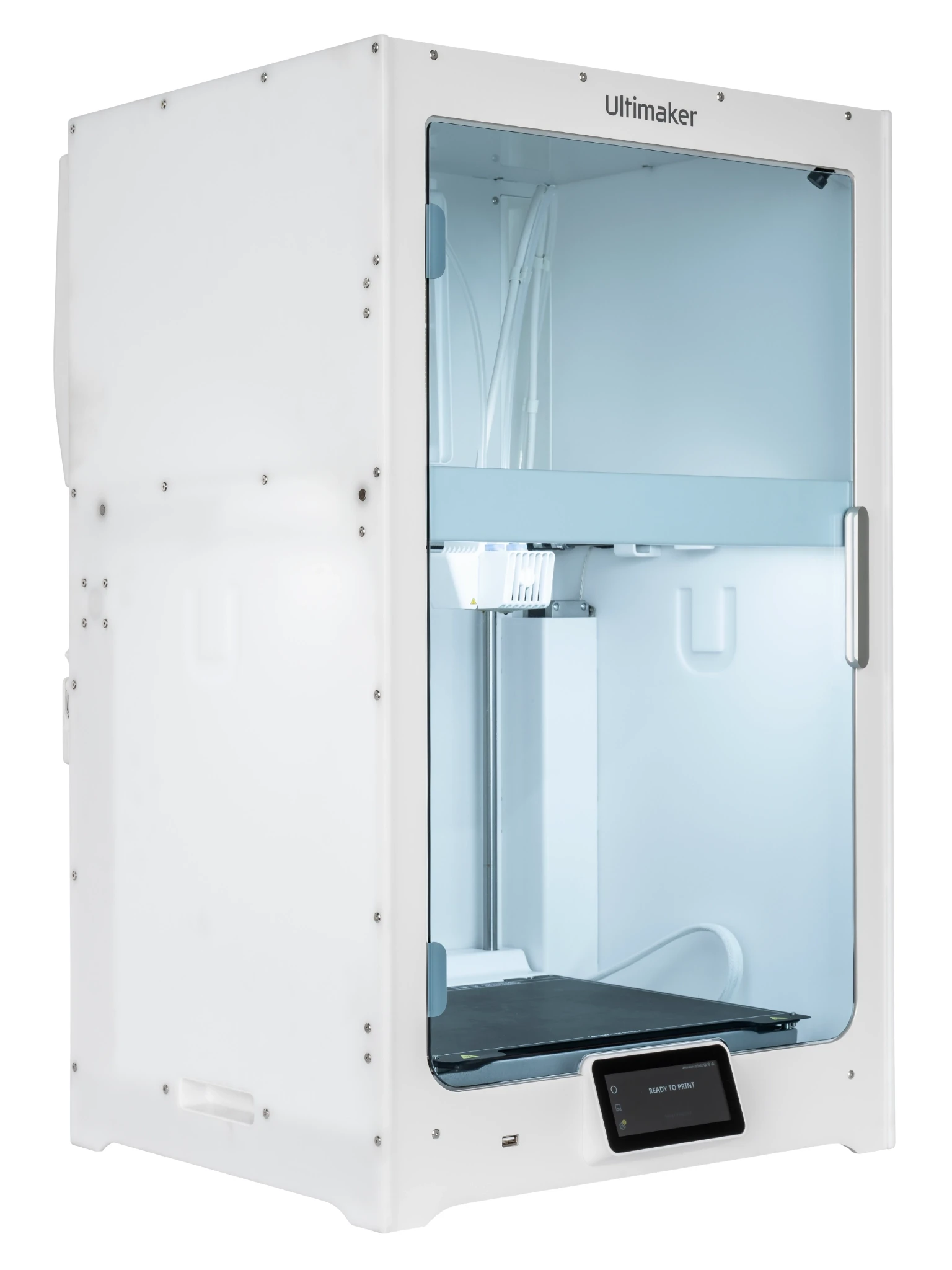 Modern home office setup with a monitor, ergonomic chair, keyboard, and indoor plants near a window with blinds.