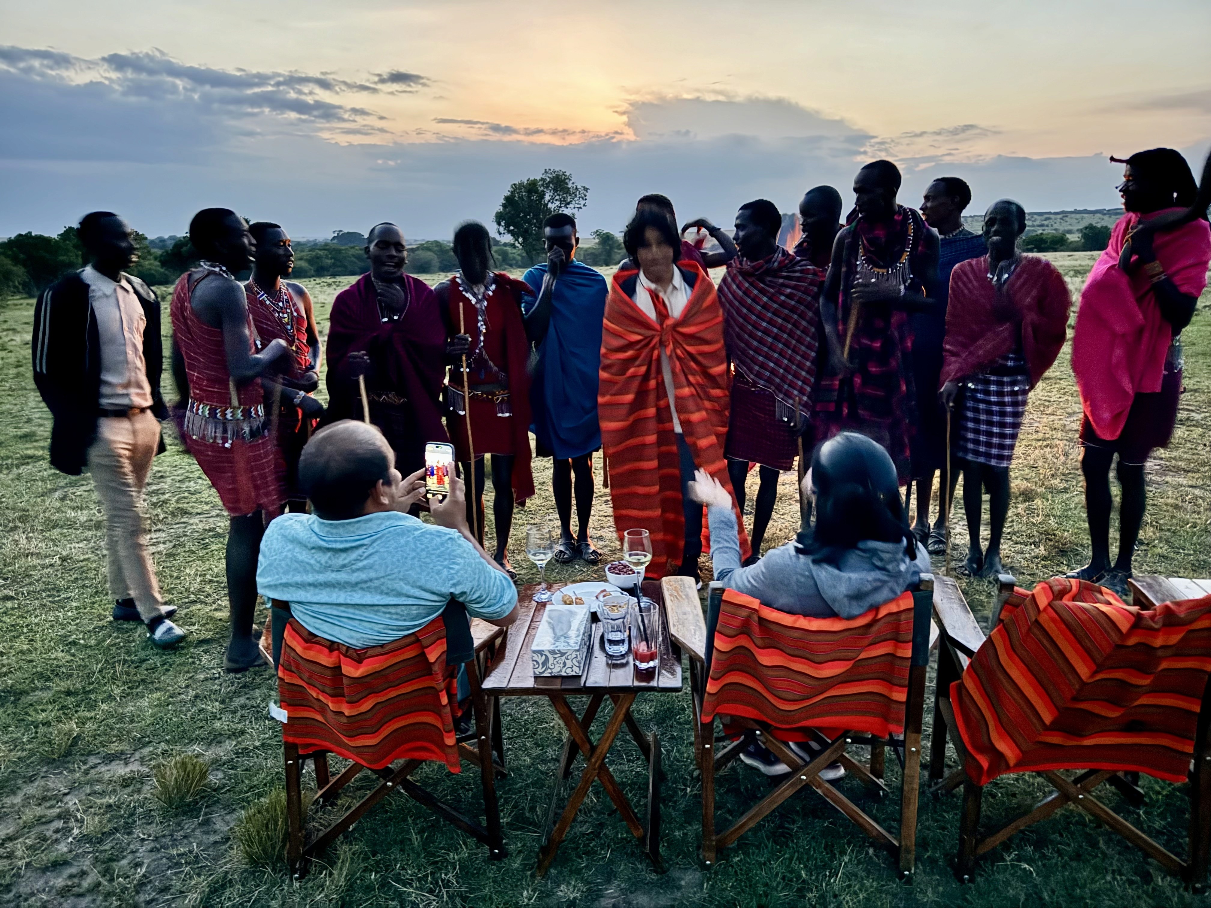 Sundowner at Mara with us and the Maasai men