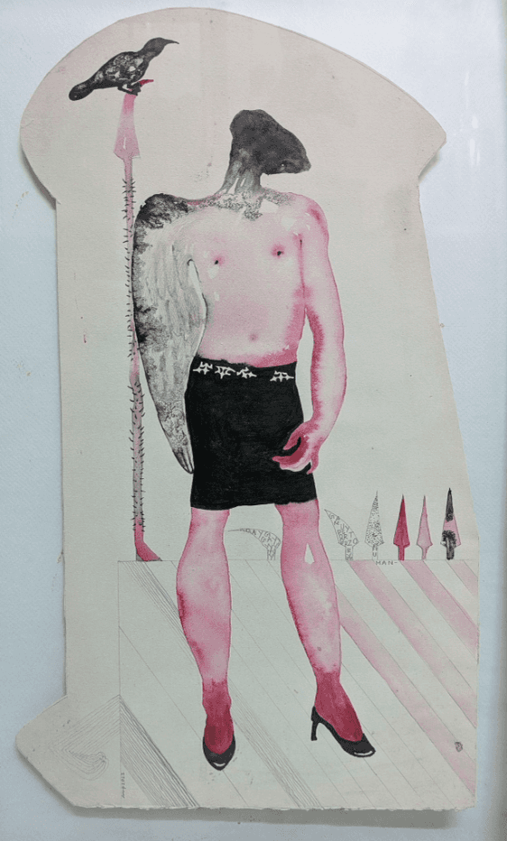 herd of sheep on road painting