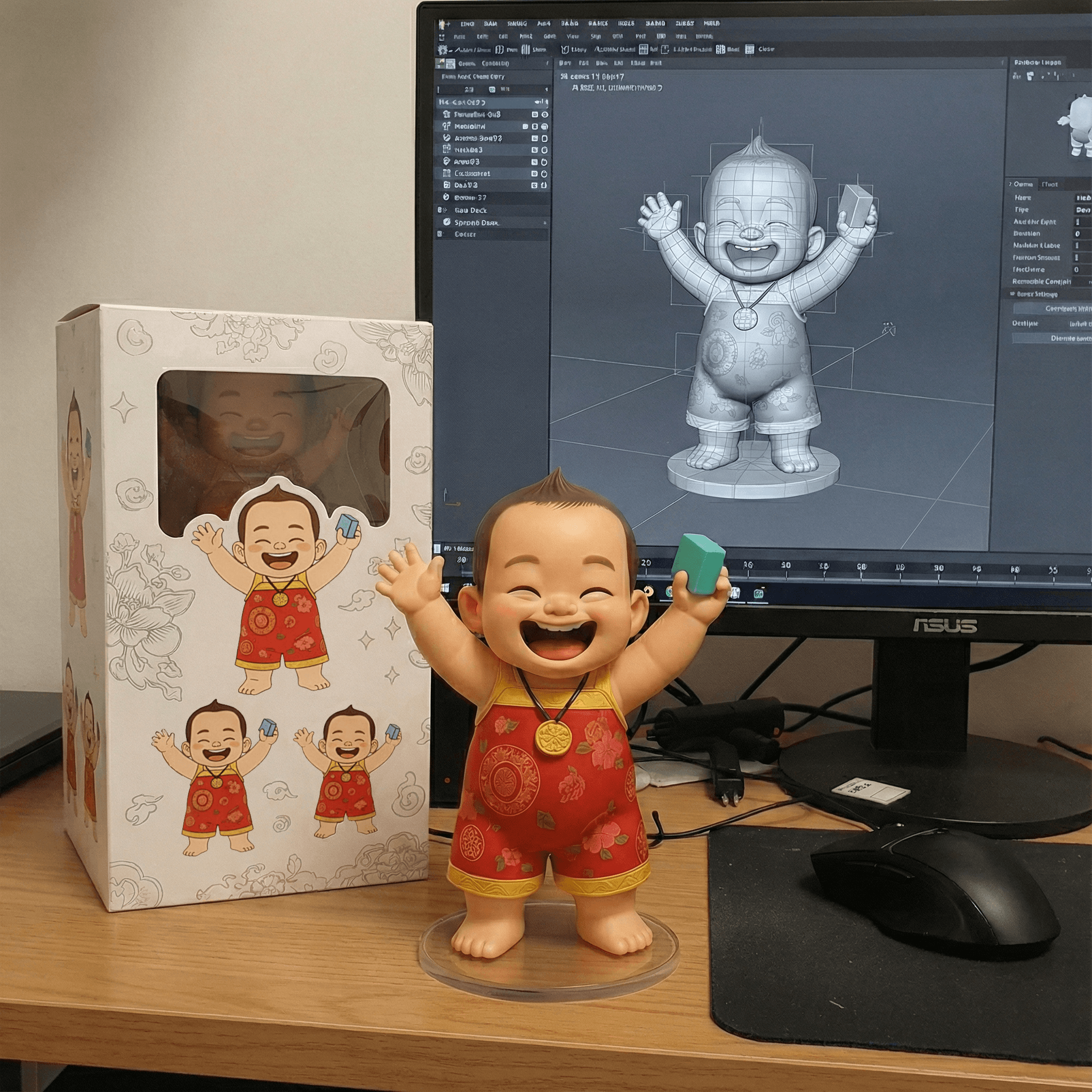 3D角色公仔封面｜可愛小童模型.3D 畫面渲染圖. 盒裝