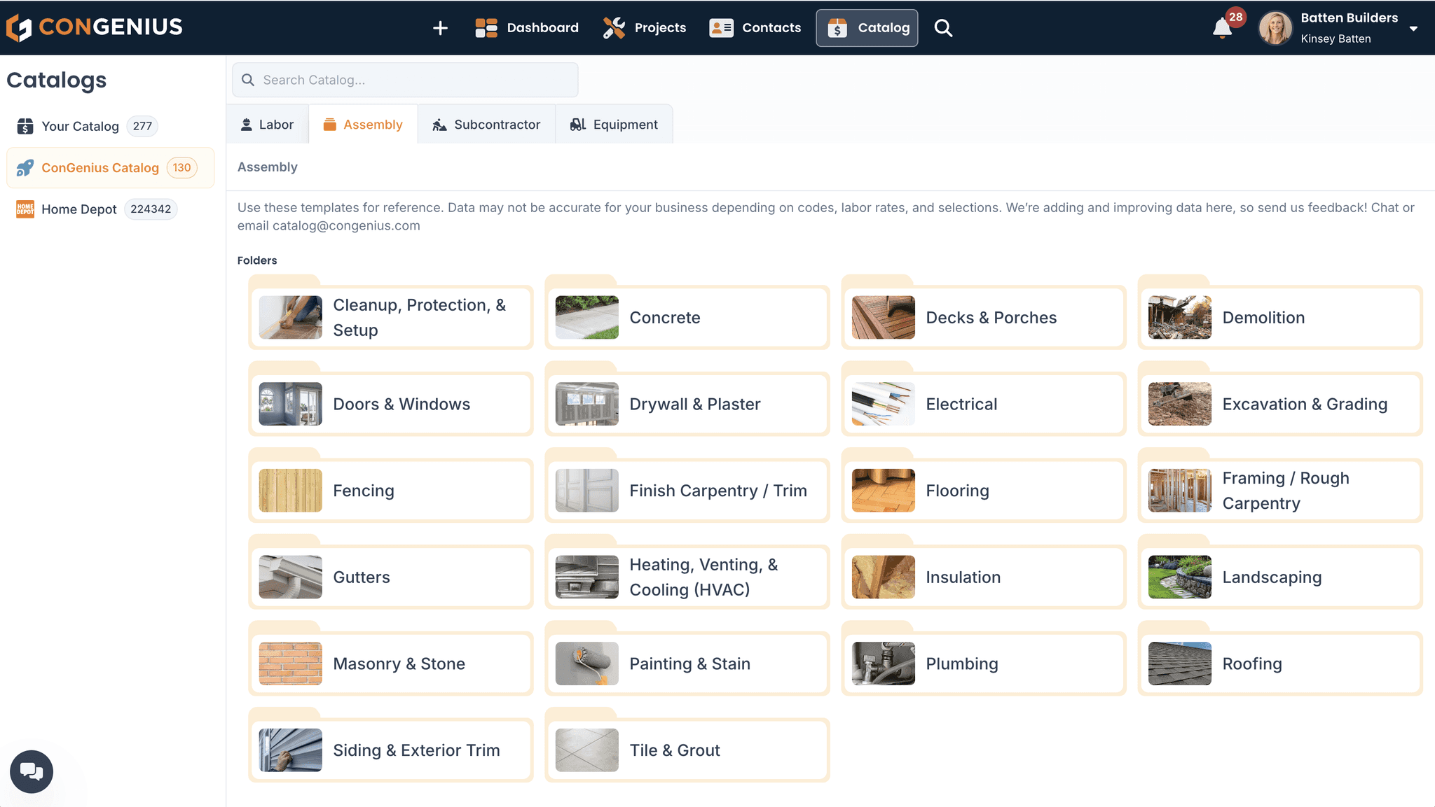 construction cost catalog software