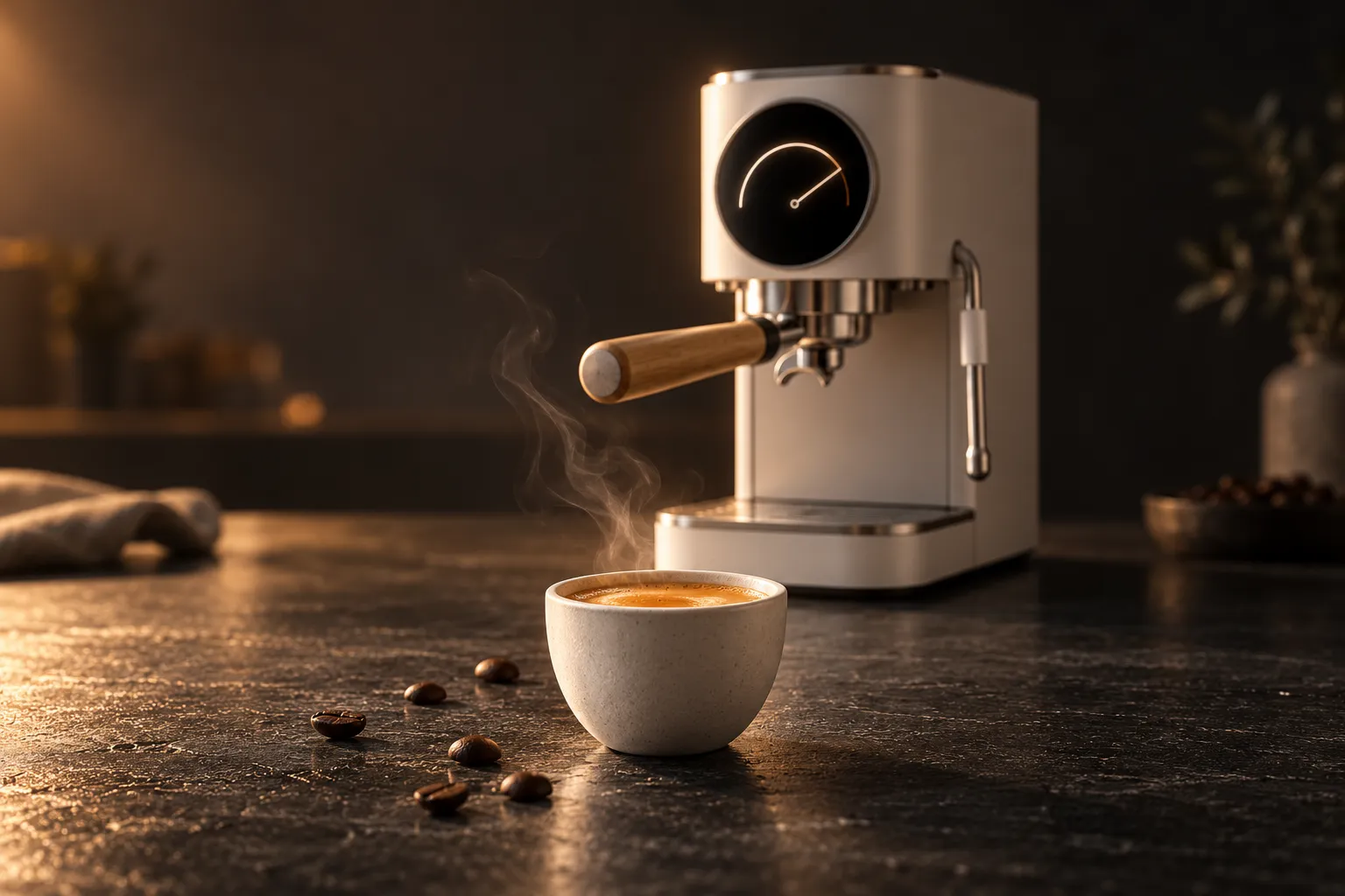 Espresso machine in warm evening light