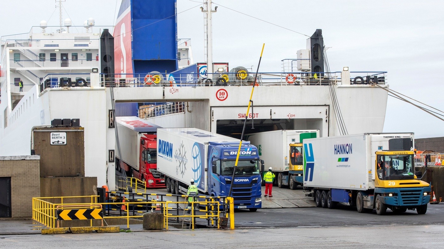 Ferry loading at Rosslare Europort, highlighting the increase in direct routes from Ireland to mainland Europe.