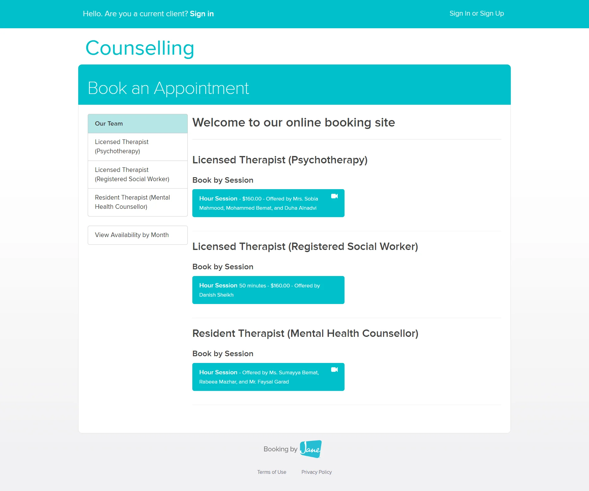 book appointment page for tazkiyah website developed & designed by Dreams Agency Mississauga, Ontario
