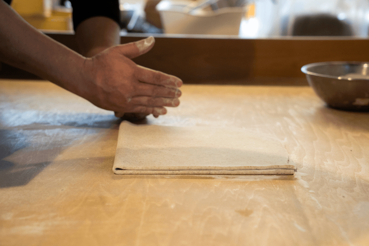 Soba dough ready to be cut