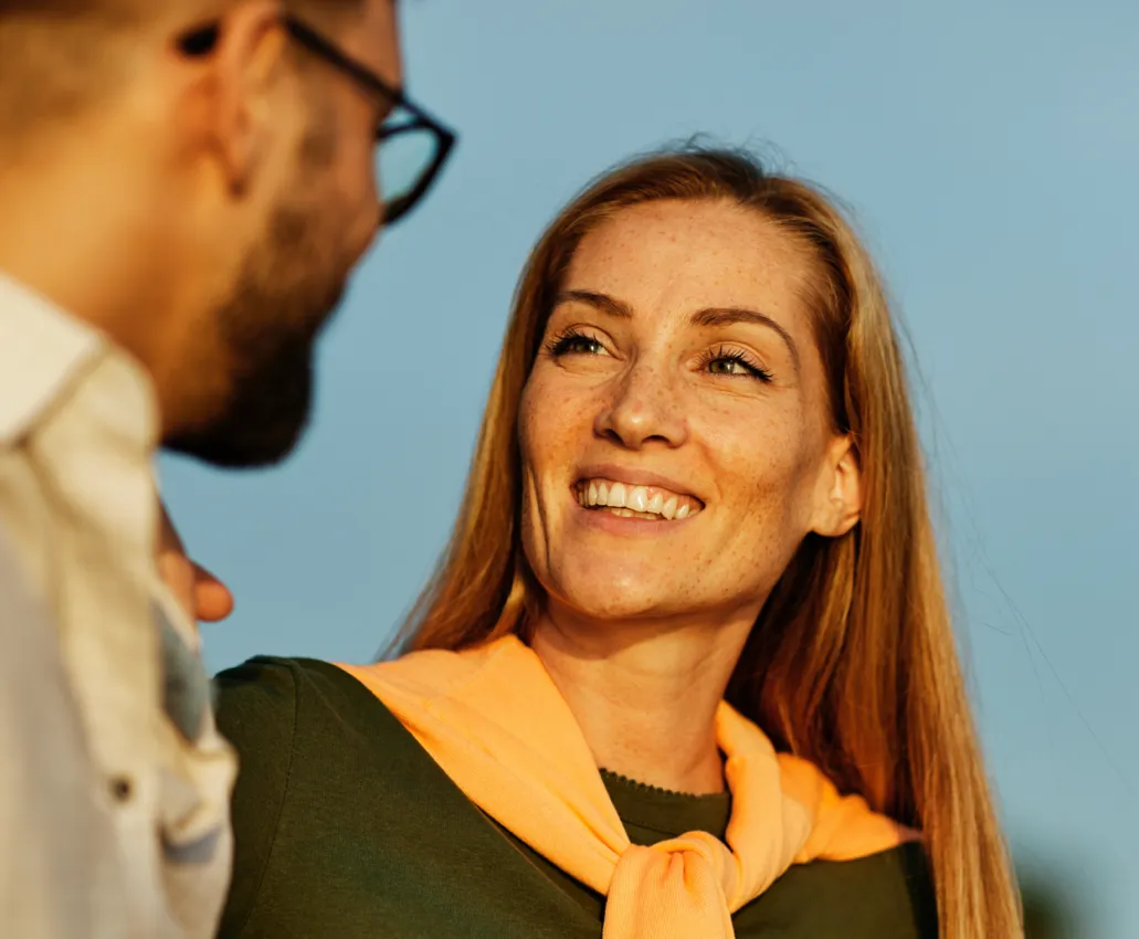 woman looking happy at partner