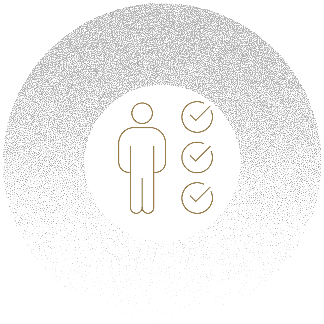 Icon of person with three tick, representing security compliance