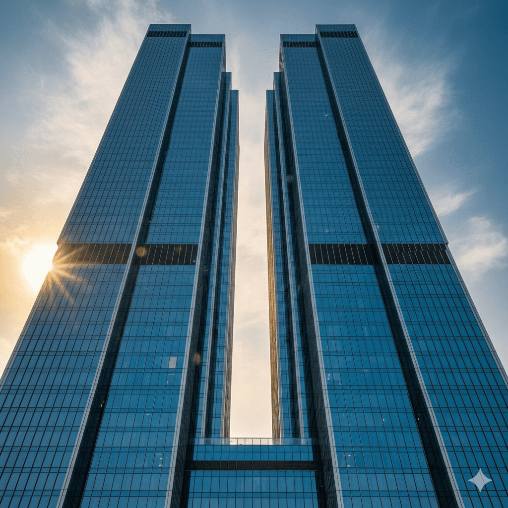 Signature all-glass facade of M3M Trump Towers, Sector 65, Gurugram.