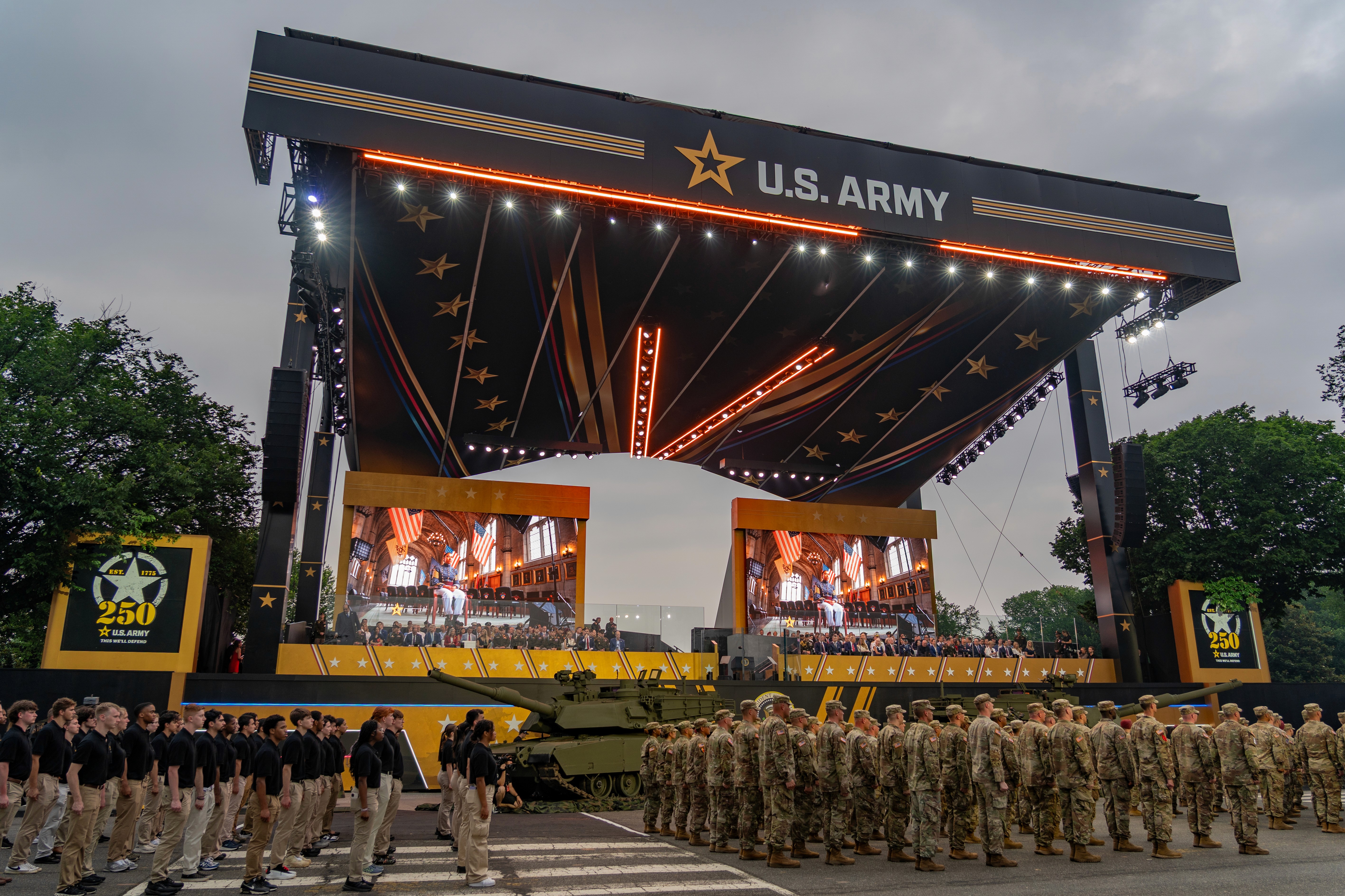 US Army 250th stage with army  recruits and future recruits