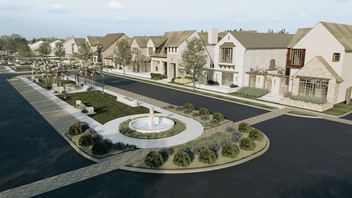 Community Landscape Design - Outdoor water feature and resting areas