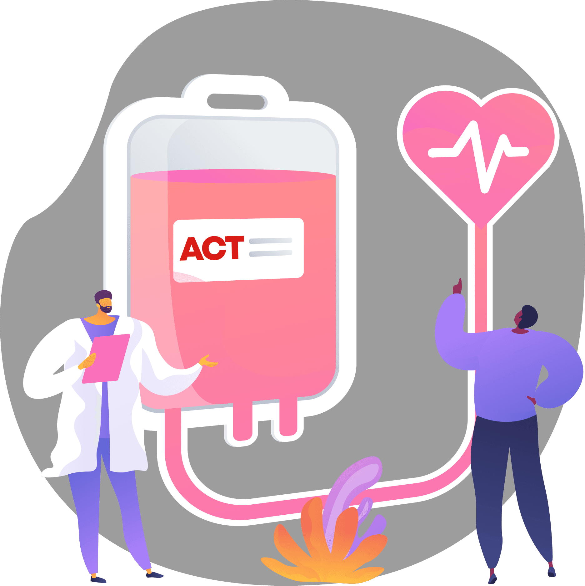 Illustration of Artery Chelation Therapy (ACT) setup, with a doctor explaining the procedure and a heart symbol representing improved heart health, used as a hero image on Sibia Medical Centre’s ACT treatment page. Discover Artery Chelation Therapy (ACT) at Sibia Medical Centre, a non-surgical treatment to help manage and reverse heart blockages. Learn how ACT can improve blood flow and heart health without invasive procedures.