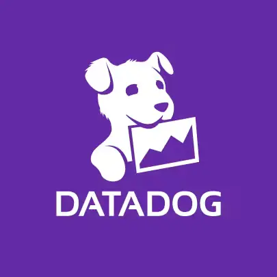 Purple square with a white dog graphic and the word “Datadog.”
