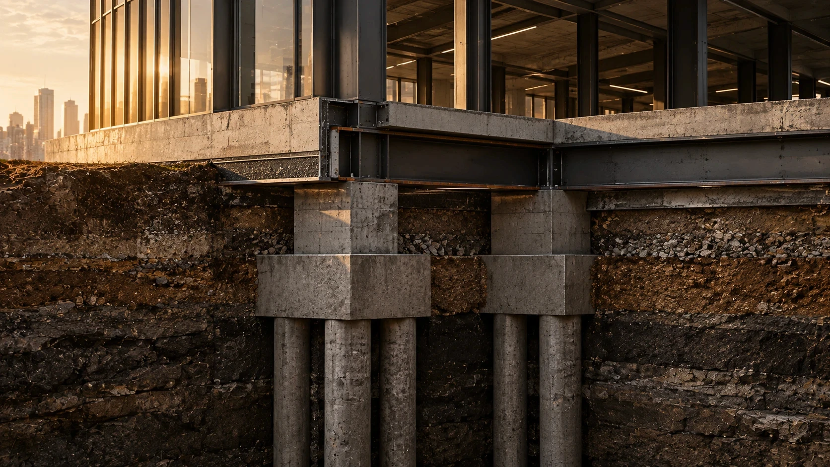 Structural concrete layers representing first lien position discipline in real estate bridge lending