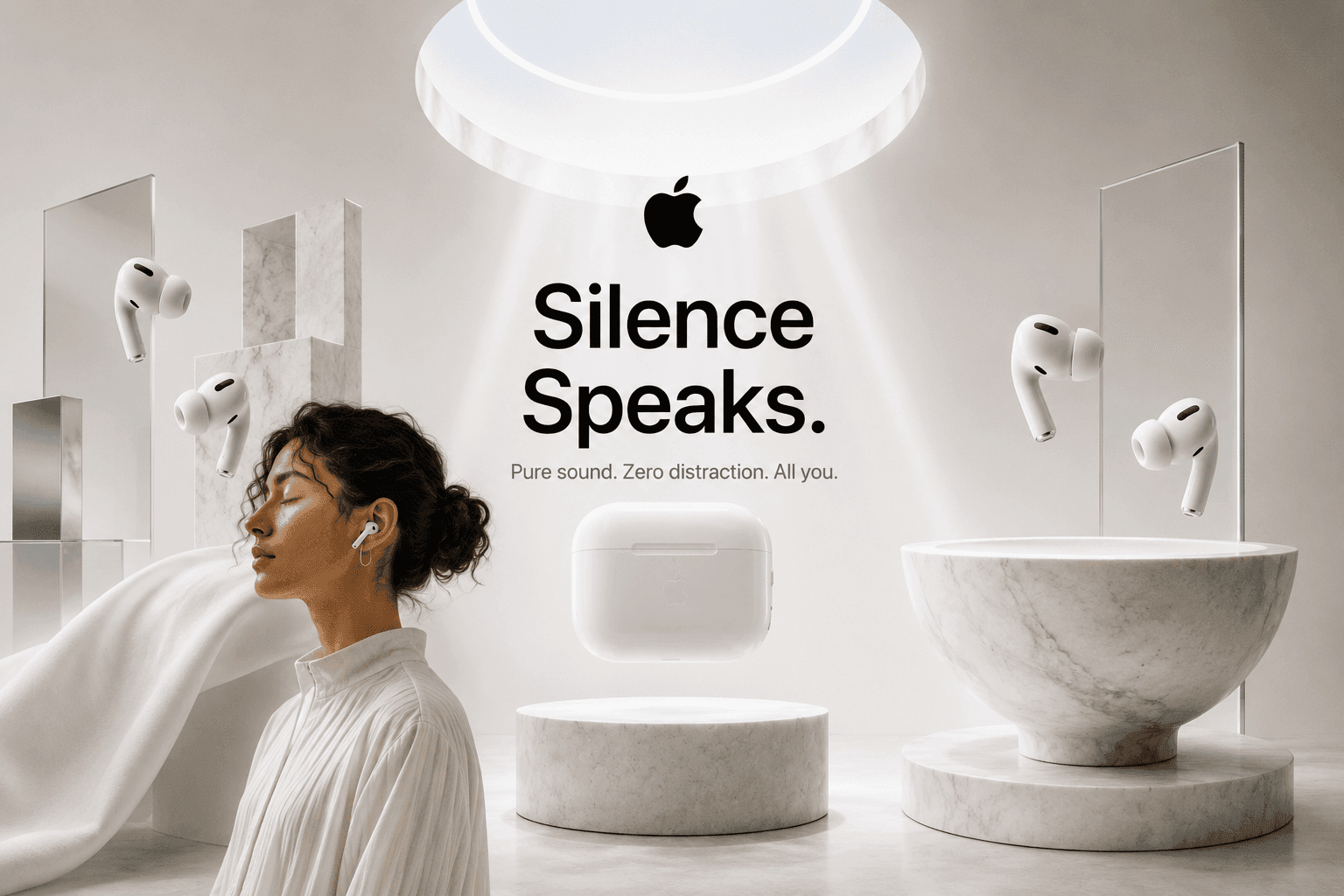 Apple AirPods ad poster, Silence Speaks