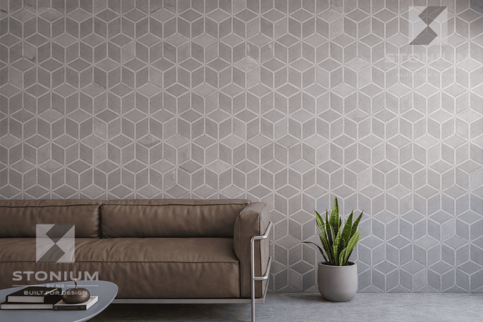 Close-up of Gazelle stone tile showing concentric curved line pattern and textured finish