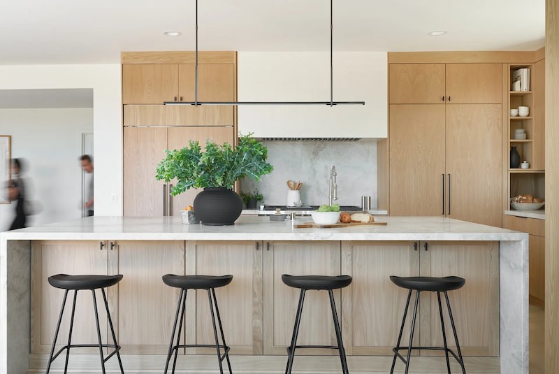 Wide view of the kitchen island, emphasizing its size and placement within the Fullerton Modern Remodel Project