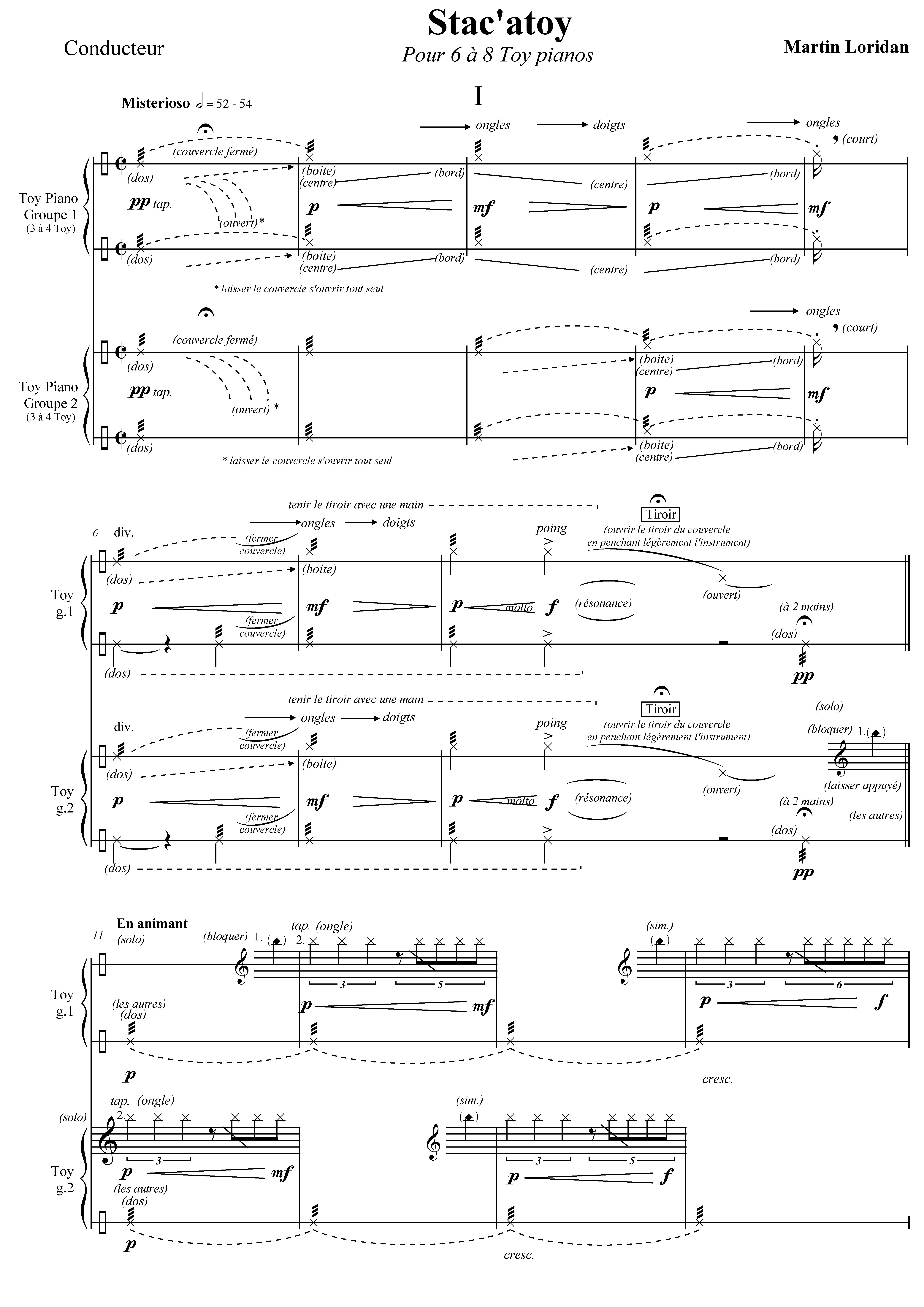 Score excerpt from Stac’aToy showing toy-piano mechanics and percussive gestures.