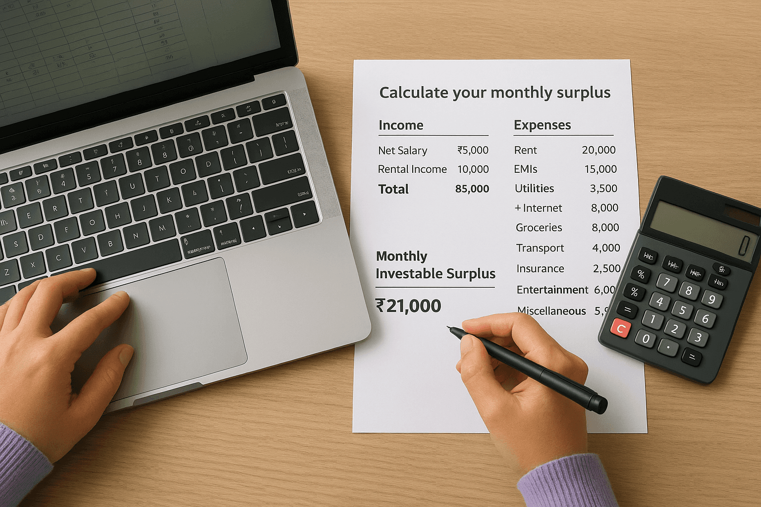Calculate your monthly surplus