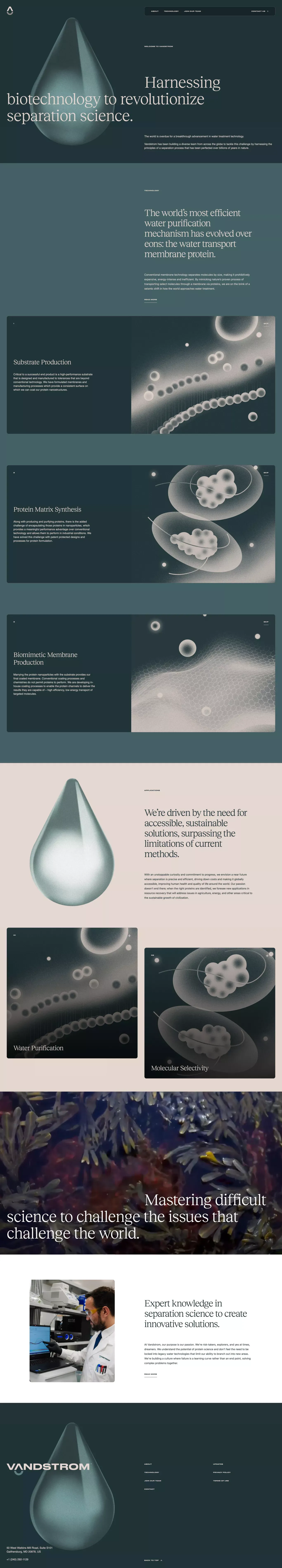 Vandstrom landing page screenshot showcasing Nature and Tech design